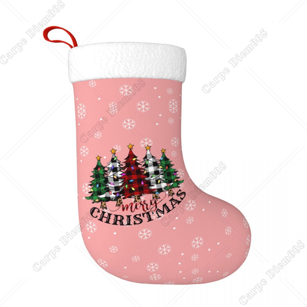 Christmas Stocking Hanging - رقاقات الثلج الوردية أشجار عيد الميلاد
