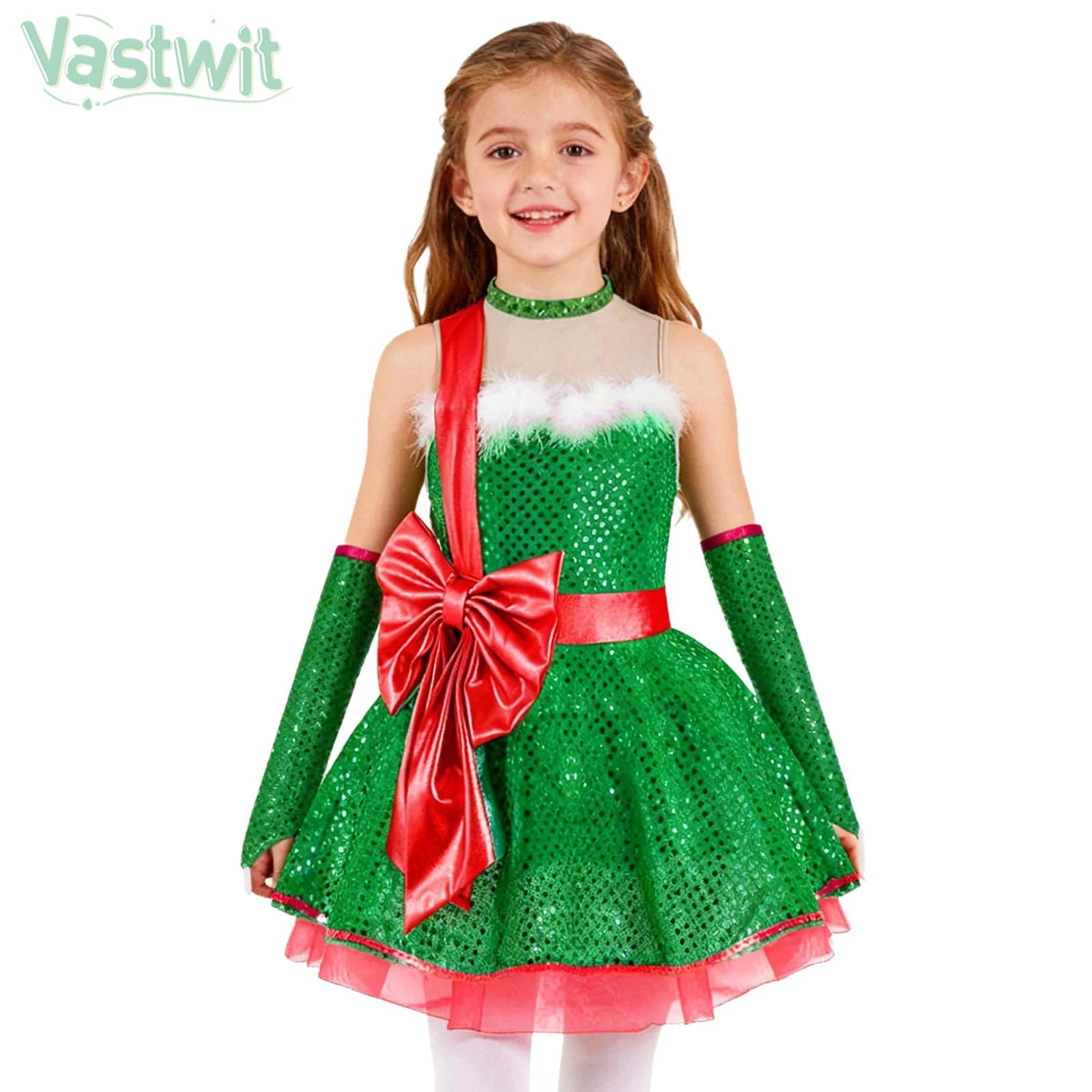 Elf Costume Christmas - فستان توتو للرقص باليه مخطط بدون