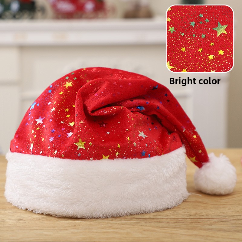 Santa Hat Plush - قبعة سانتا للبالغين مع طبعات نجوم
