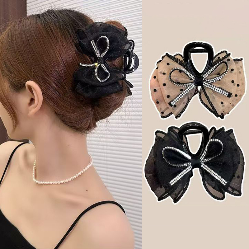 Ribbon Bow Gift - مشابك شعر جديدة أنيقة بتصميم شبكي