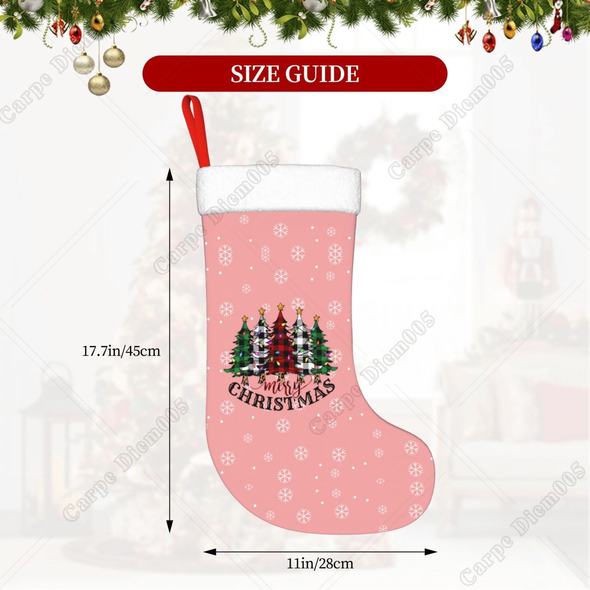 رقاقات الثلج الوردية أشجار عيد - مراجعة Christmas Stocking Hanging وسعره