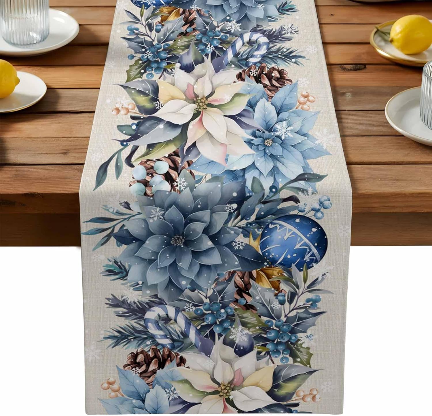عيد الميلاد الأزرق البونسيتة ا - مراجعة Christmas Table Runner وسعره