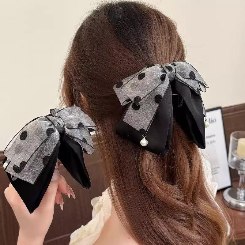 مشبك شعر أنيق رمادي منقط بفيون - مراجعة Ribbon Bow Gift وسعره
