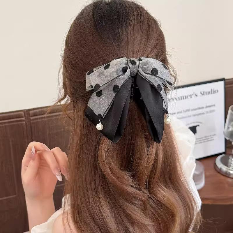 مشبك شعر أنيق رمادي منقط بفيون - مراجعة Ribbon Bow Gift وسعره