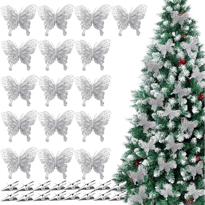 مشابك فراشات مجوفة فضية لامعة، - مراجعة Christmas Wreath Fake وسعره