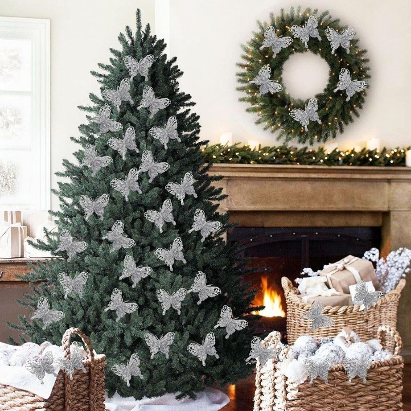مشابك فراشات مجوفة فضية لامعة، - مراجعة Christmas Wreath Fake وسعره