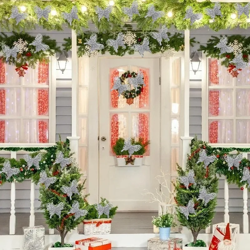 مشابك فراشات مجوفة فضية لامعة، - مراجعة Christmas Wreath Fake وسعره